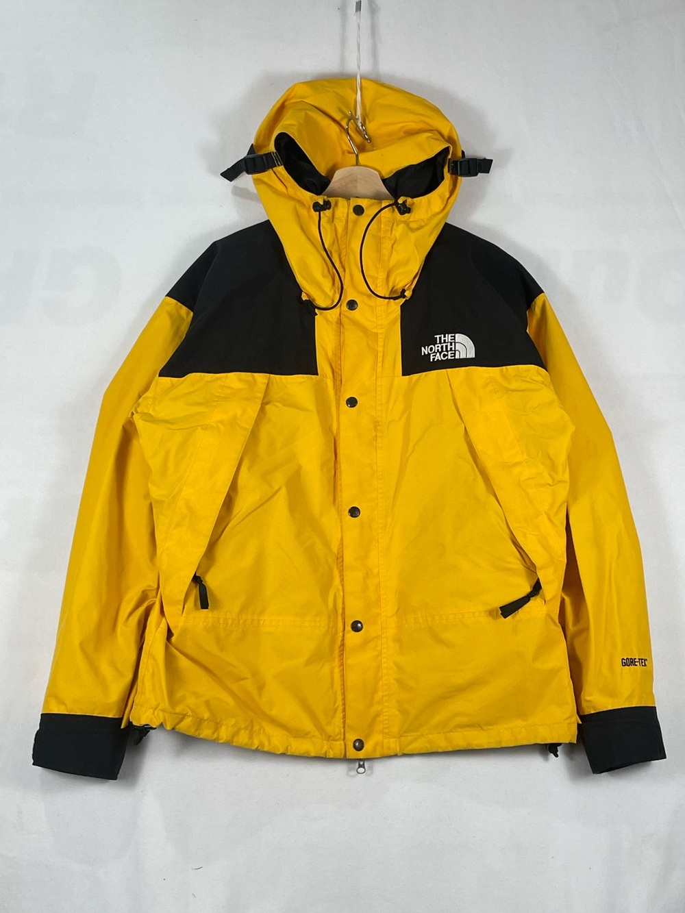 Vintage The North Face Gore Tex Hooded Yellow Black Vented Full Zip Jacket Sz L